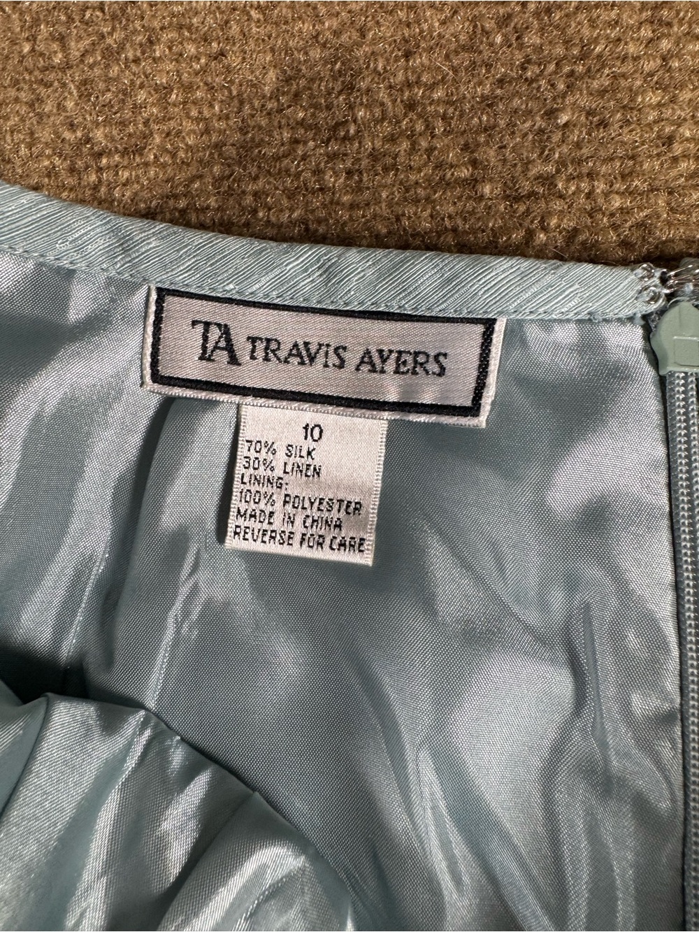 Vintage Linen and Silk Pencil Skirt Size 10 Zip up Light Blue Women's Formal - Picture 4 of 11
